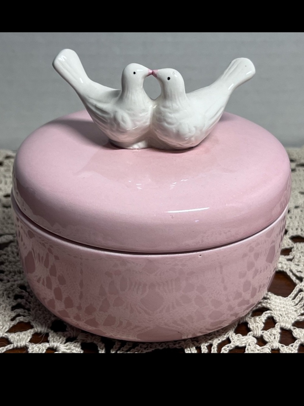 Pink Ceramic Trinket Box with Lovebirds - Doves